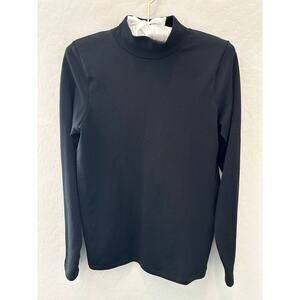 ATHLETA | Black Ribbed Mock Neck Long Sleeve Top Stretch Knit | Size Medium